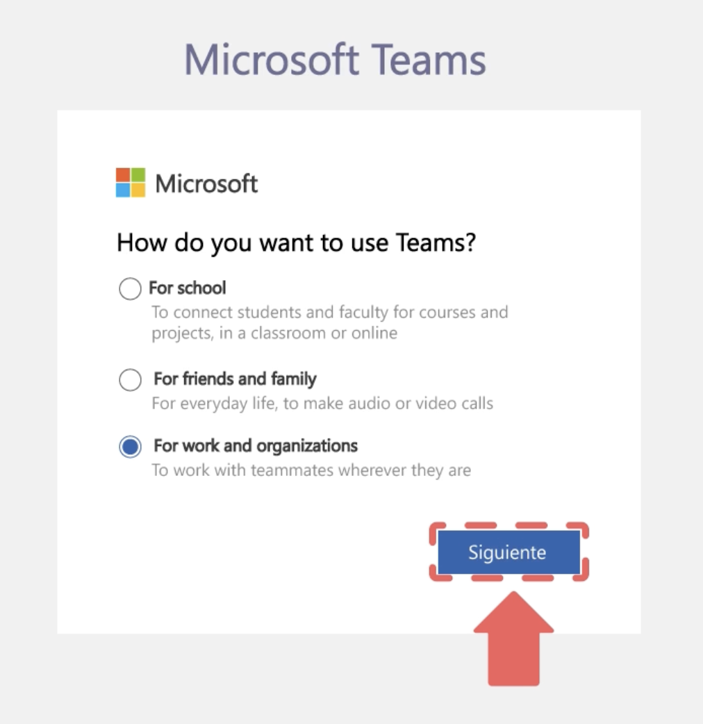 Elige tu cuenta de Microsoft Teams.